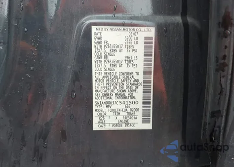 2007 Nissan Xterra Se from USA, damaged, VIN 5N1AN08U37C541500